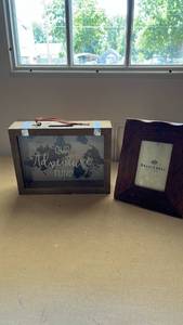 lot 15 image: Our Adventure Fund Wooden Shadow Box Bank with Leather Handle