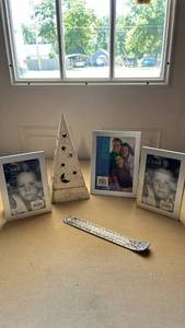 lot 20 image: Mixed Home Decor Lot - Photo Frames, Pyramid Candle Holder & Decorative Incense Holder