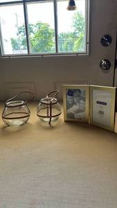 lot 24 image: Heirloom Double Photo Frame and Glass Hanging Candle Holders Set