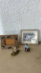 lot 31 image: Fishing Themed Decor Collection - Figurines, Wood Frame and Framed Print