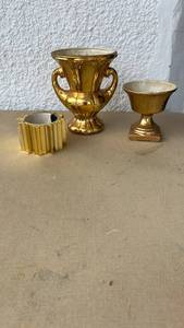 lot 34 image: Gold Luster Ceramic Decorative Vessels Set of 3