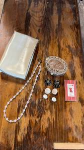 lot 53 image: Womens Accessory and Jewelry Collection with Clutch Purse and Trinket Box