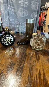 lot 60 image: Set of 3 Novelty Glass Decanters - Gemini Zodiac, Boot, and One Cent Coin