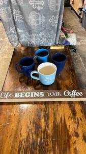 lot 65 image: Life Begins With Coffee Sign and Mug Set