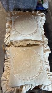 lot 66 image: Cream Embroidered Ruffled Decorative Pillow Set of 2