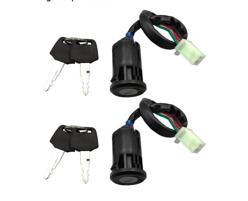 lot 37250 image: Ignition Switch for Chinese ATV, Key Ignition for Coolster Taotao Sunl Apollo, Key Switch with 4 Wire Replacement for 50cc 70cc 90cc 110cc 125cc Scooters and Dirt Bikes, Pack of 2pcs - Retail $9