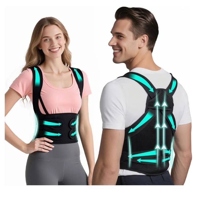 lot 37290 image: Back Brace Posture Corrector for Men & Women, Upgraded Full Back Support with Adjustable Shoulder Straightener and Waist Support Straps, Breathable Back Brace for Office Work, Comfortable for Upper & Lower Back Medium - Retail $34