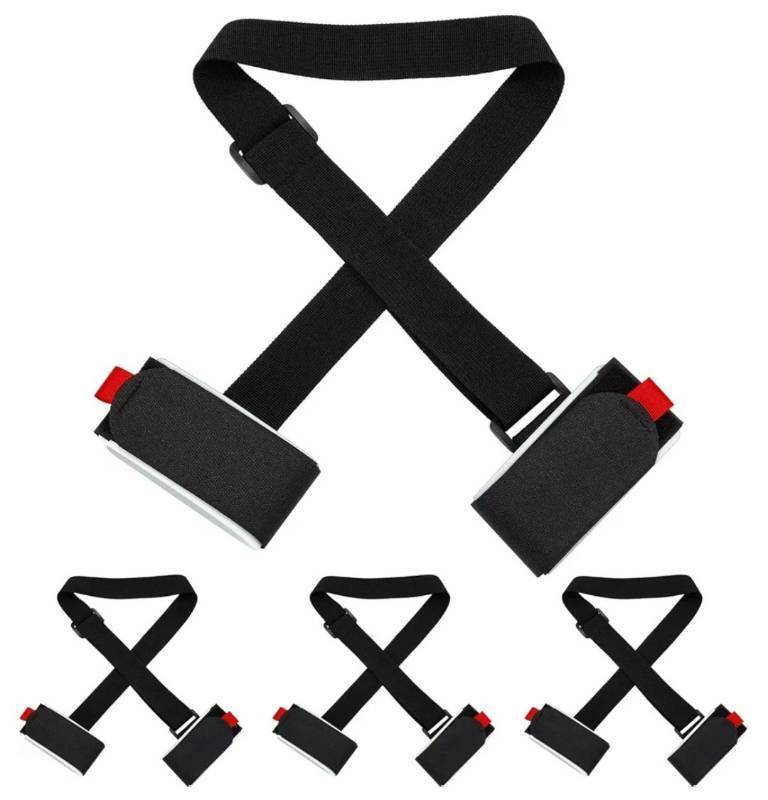 lot 37635 image: 4 Pack Ski Carrier Straps Adjustable Shoulder with Cushioned Fastener Tape Strap Loop Strong for Adults Kids - Retail $8