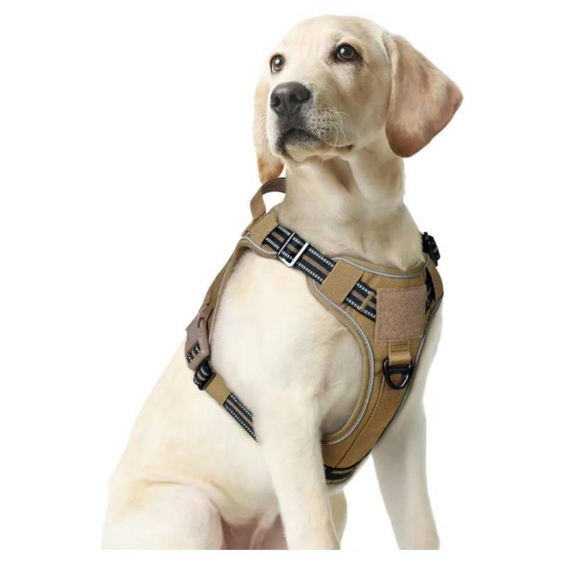 lot 37670 image: Tactical Dog Harness for Large Dogs No Pull Adjustable Military Vest with Handle MOLLE Reflective Heavy Duty Dog Vest for Walking Training Hunting Outdoor Working Medium Size Dog Brown M - Retail $22