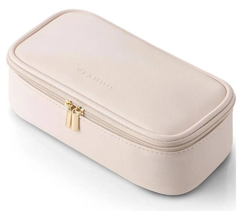 lot 37728 image: Makeup Travel Bag, Small Makeup Bag for Women, Gifts for Women Girls, Makeup Pouch Purse Travel Essentials Toiletries-Apricot Pink (The Interior has Some Stains, see pictures for refernce) - Retail $21