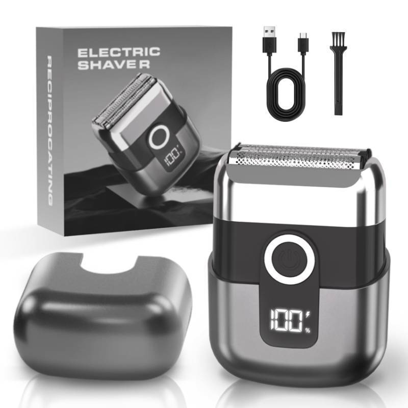 lot 37740 image: Electric Foil Shavers for Men Mini Electric Razor, Foil Shaver for Face, IPX7 Waterproof Wet Dry Cordless Razor with 3 Floating Blades, LED Display for Travel & Home, USB Type C - Retail $20