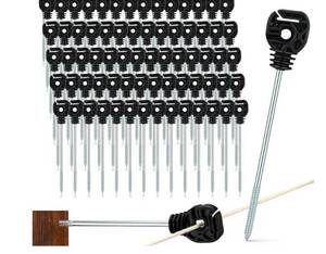 lot 46667 image: 25 Pcs Electric Fence Wire Insulator Stand off Screw in Insulator Black Fence Post Long Arm Wood Post for Tape Rope Electric Wire Animal Agricultural Garden. - Retail $26