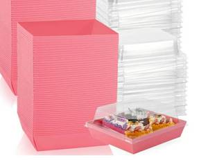lot 46668 image: 50 Pack Charcuterie Boxes with Clear Lids, Disposable To Go Paper Food Containers, Square Disposable Charcuterie Boxes for Sandwich Cake Slice Cookies Strawberries - Retail $15