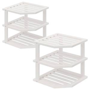 lot 46671 image: 3 Tier Bamboo Corner Shelf(2 Pack),Dish Drying Rack, Plate Organizer, Kitchen Spice Rack for Countertop and Cabinet(White) - Retail $26
