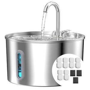 lot 46689 image: Cat Water Fountain Stainless Steel 74oz2.2L Cat Fountain for Drinking - Pet Water Fountain for Cats Inside - Automatic Cat Water Dispenser Bowl - Cat Feeding & Watering Supplies 6 Filters 3 Sponges - Retail $36