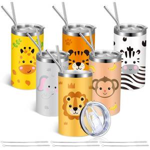lot 46700 image: 6 Packs Safari Jungle Animal Cups Bulk 20 oz Safari Tumblers Animal Decorations Cups with Lid Straw for Baby Shower Birthday Zoo Party Favors Gifts Classroom Prizes - Retail $41
