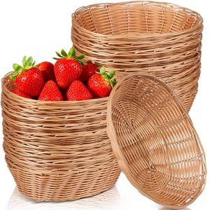 lot 46704 image: 13 Pack Oval Poly Wicker Baskets �� 9.1 x 6 x 2.6 Inch Wicker Bread Baskets, Small Size Gift Baskets for Kitchen, Restaurant, Fruit Storage, and Food Display - Retail $20
