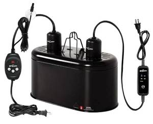 lot 46707 image: ZOO Dual Reptile Light Fixture with Dimming Thermostat and Timer, Deep Dome Lamp Fixture with Independent Reptile Dimming Thermostat Heat Bulb Temperature Controller and Timing Function. - Retail $52