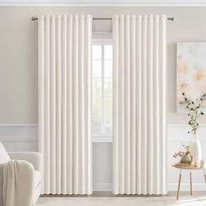 lot 46725 image: Ivory Back Tab Blackout Curtains 90 Inches Long 2 Panels Set for Living Room Bedroom Privacy, Rod PocketPinch Pleat Thermal Insulated Room Darkening Pleated Light Blocking Drapes - Retail $37