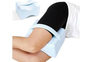 lot 46731 image: Knee Leg Pillow for Side Sleepers with Straps, Sciatica Sacroiliac Thigh Joints Hip-Back Pain Relief, Ergonomic Contour Encourages Natural Hip-to-Knee Alignment Pillow for Side Sleeping, Sky Blue - Retail $30