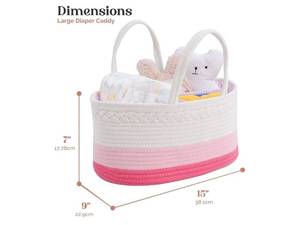 lot 46734 image: luxury little Diaper Caddy Organizer, Large Cotton Rope Nursery Baby Basket, Changing Table Organizer for Baby Diaper Storage, Portable Car Organizer Removable Divider (Pink, Large) - Retail $20
