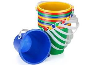 lot 46735 image: 12 Pieces Beach Pails Sand Buckets for Boys and Girls Beach and Sand Toys at the Use for Molds at the Sandbox Summer Party Supplies, 4 Colors(5 Inch,Red,Yellow,Blue,Green) - Retail $25