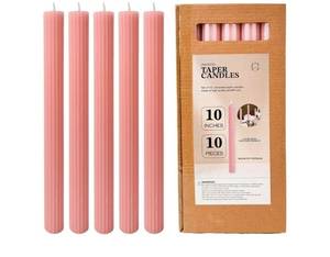 lot 46737 image: 12 Pcs Pink Candle Sticks Ribbed Taper Candles Unscented Dripless Smokeless Candlesticks Bulk for Home Dinner Wedding Romantic Decoration, Long Burning - Retail $17
