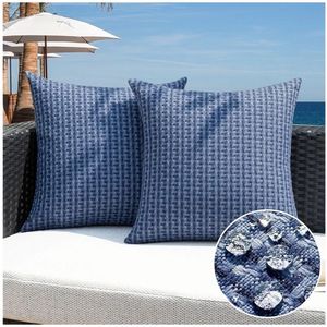 lot 46745 image: Kevin Textile Outdoor Waterproof Throw Pillow Covers Pack of 2 Farmhouse Decorative Cushion Covers for Garden Patio Tent Balcony Bench Couch Sofa 20x20 Inch, Navy Blue - Retail $20