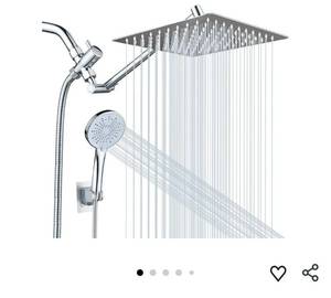 lot 46746 image: Shower Head Combo, 10 Inch High Pressure Rain Shower Head with 11 Inch Adjustable Extension Arm, 5-Setting Handheld Shower with Long Hose, Powerful Spray for Low Water Pressure - Retail $26