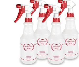 lot 46747 image: Plastic Spray Bottle (4 Pack, 24 Oz, All-Purpose) Heavy Duty Spraying Bottles Leak Proof Mist Empty Water Bottle for Cleaning Solution Planting Pet with Adjustable Nozzle and Measurements - Retail $15