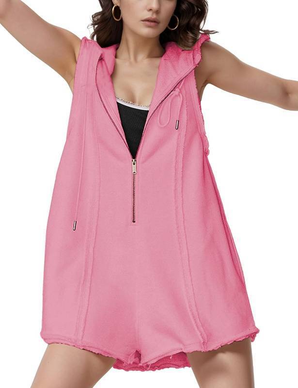 lot 242098 image: Rompers for Women Athletic Workout Hooded Romper Casual Zip-front Neck Jumpsuits Overalls with Pockets