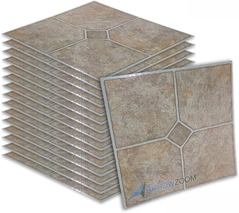 lot 342117 image: Retails for $130 Arrowzoom New 16 Pieces of 30 x 30 x 0.1 CM  11.8 x 11.8 x 0.03 inches DIY Charming Ceramic Design Pattern Peel and Stick PVC Vinyl Flooring Tile AZ1175 (Design B)