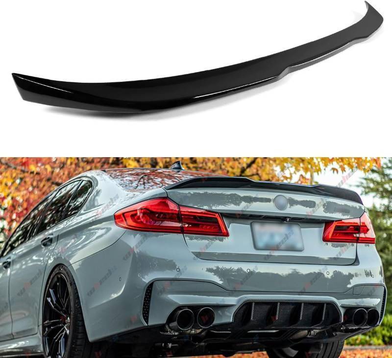 lot 342123 image: Rear Spoiler Compatible with 2017-2023 BMW G30 5 Series F90 M5, Pro Style Duckbill Trunk Exterior High Kick Tail Deck Lid Wing Lip Fits 530e 530i 535i 540i 540d 550i M5 (Glossy Black)