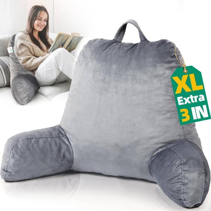 lot 442038 image: ROKDUK Back Support Pillow for Bed Sitting Up, Shredded Memory Foam Backrest Pillows with Arms Arm Rest Pillow for Reading in Bed Adults