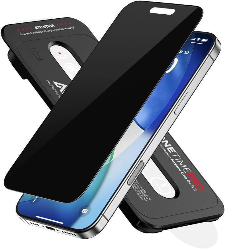 lot 442051 image: FLOLAB NanoArmour ONETIME PRO for iPhone 17 Pro Max 3D Privacy Screen Protector, Anti-Reflective, Infinity Edge-to-Edge, Anti-Spy Tempered Glass, Reinforced Edges, Smooth, Easy Install
