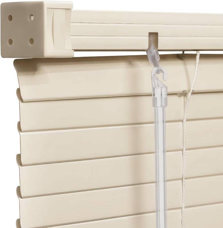 lot 231533 image: 100% Privacy 1 Vinyl Cordless Mini Blinds for Indoor Windows, L-Shaped Blades Horizontal Room Darkening &amp Light Filtering Shutters for Home 47 W X 64 H Beige