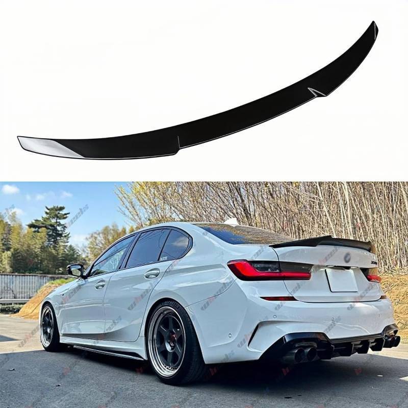 lot 331214 image: Rear Spoiler Compatible with 2019-2026 BMW G20 3 Series & G80 M3, M4-Style Duckbill Fits for 19-26 330i 330e 340i M3 M340i Sedan, Trunk Exterior High Kick Tail Deck Lid Wing Lip (Glossy Black)