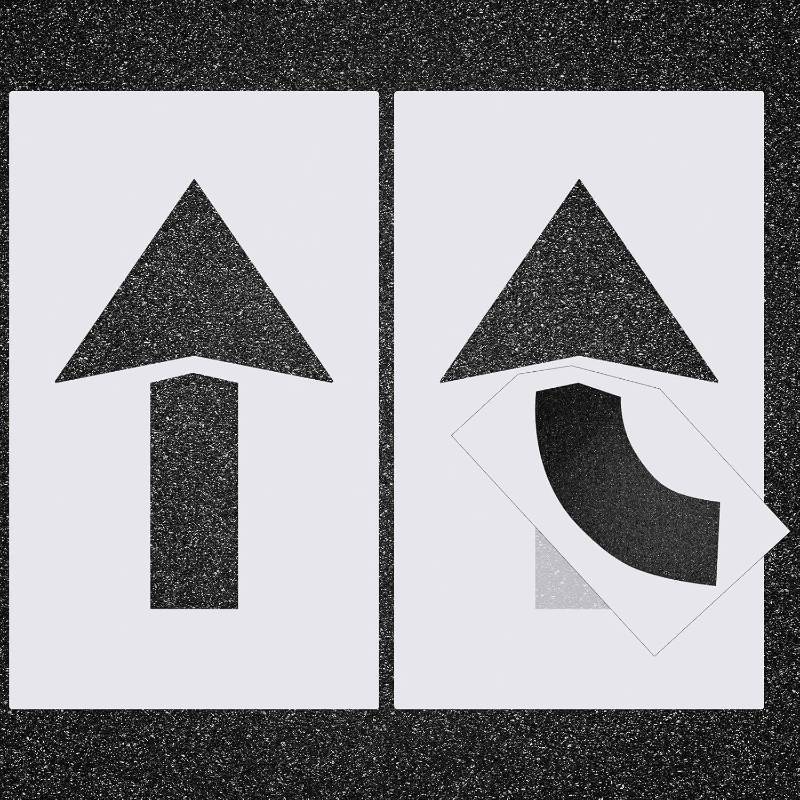 lot 331220 image: Feifeiya 2 Pcs Parking Lot Arrow Stencil 60 x 36 Pavement Stencils Set Foldable Straight & Turn Combo Arrow Kit for Parking Lot and Pavement Lines