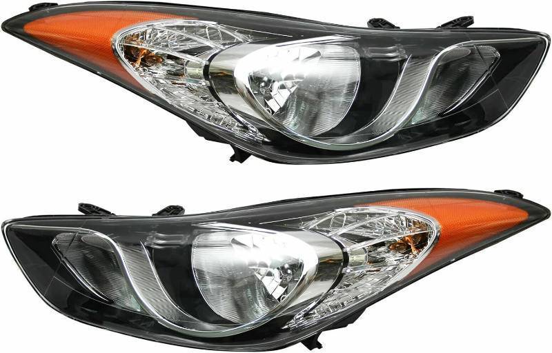 lot 331222 image: Retails for $125 2011 2012 2013 Elantra Headlights,Headlight Assembly Compatible with Hyundai Elantra 2011-2013 Halogen Headlamp Repalcement Driver Passenger Side Chrome Housing Amber Reflector Clear Lens
