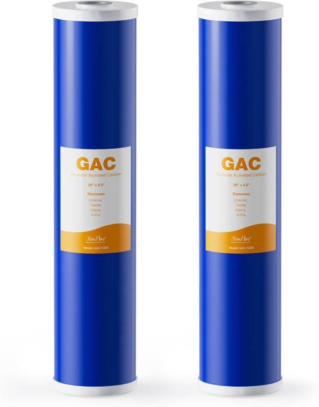 lot 431386 image: SimPure Whole House Water Filter Cartridges 20 x 4.5 GAC Granular Carbon Filter, For DB20P, DB20P-3, WHB20, GAC-20BB, RFC20-BB, 2 Pack