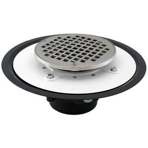 lot 16535 image: 3 Heavy Duty Drain Base with 3-12 Metal Spud 6 Chrome Plated Strainer PVC