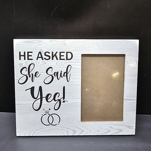 lot 3331 image: LNGORUS He Asked And She Said Yes Wood Photo Frame for Engaged,Wedding Engagement Wood Photo Frame for Couples