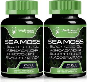 lot 3346 image: Irish Sea Moss Capsules, 17-in-1, Seamoss Black Seed Oil, 120 Count, Ashwagandha Burdock Root Organic Bladderwrack Capsules  Organic Sea Moss Advanced, Immune and Blood Pressure Support - 1 Bottle