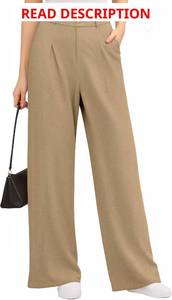 lot 3399 image: CLOZOZ Womens High Waist Straight Leg Casual Pants Stretchy Faux Front Waffle Knit Wide Leg Dressy Pant. Deep Blue Large