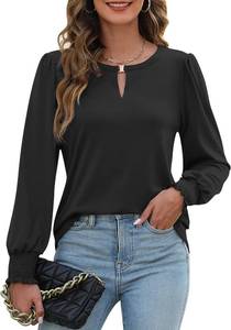 lot 3400 image: Blooming Jelly Womens Dressy Casual Tops Keyhole Long Puff Sleeve Business Fall Blouses 2024 Ladies Trendy Work Shirts. Black Medium