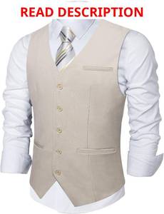 lot 3404 image: DiBanGu Mens Suit Vest Business Dress Waistcoat with 2 Pockets V-Neck Tuxedo Vests for Formal Wedding Baby Blue 3XL