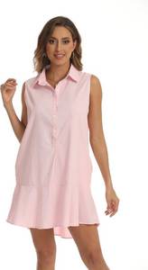 lot 3406 image: Womens Sleeveless Tunic Shirt Dresses Casual Button Up Dress Ruffle Hem Swing Shift Short Mini Dresses Pink, Large