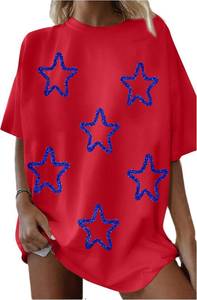 lot 3428 image: American Flag Star Shirt Fourth of July Shirts for Women USA Stars Graphic T-Shirt Independence Tee Tops