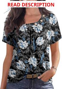 lot 3431 image: PrinStory Womens Short Sleeve Tops Summer Fashion Irregular Neck Knitted Tunic Tops Casual Loose Pullover Shirts small Red with three buttons Small