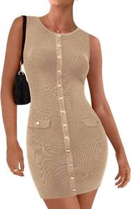 lot 3433 image: BTFBM Womens Short Bodycon Dress Summer 2025 Crewneck Sleeveless Knit Trendy Tight Fitted Wedding Going Out Dresses size S